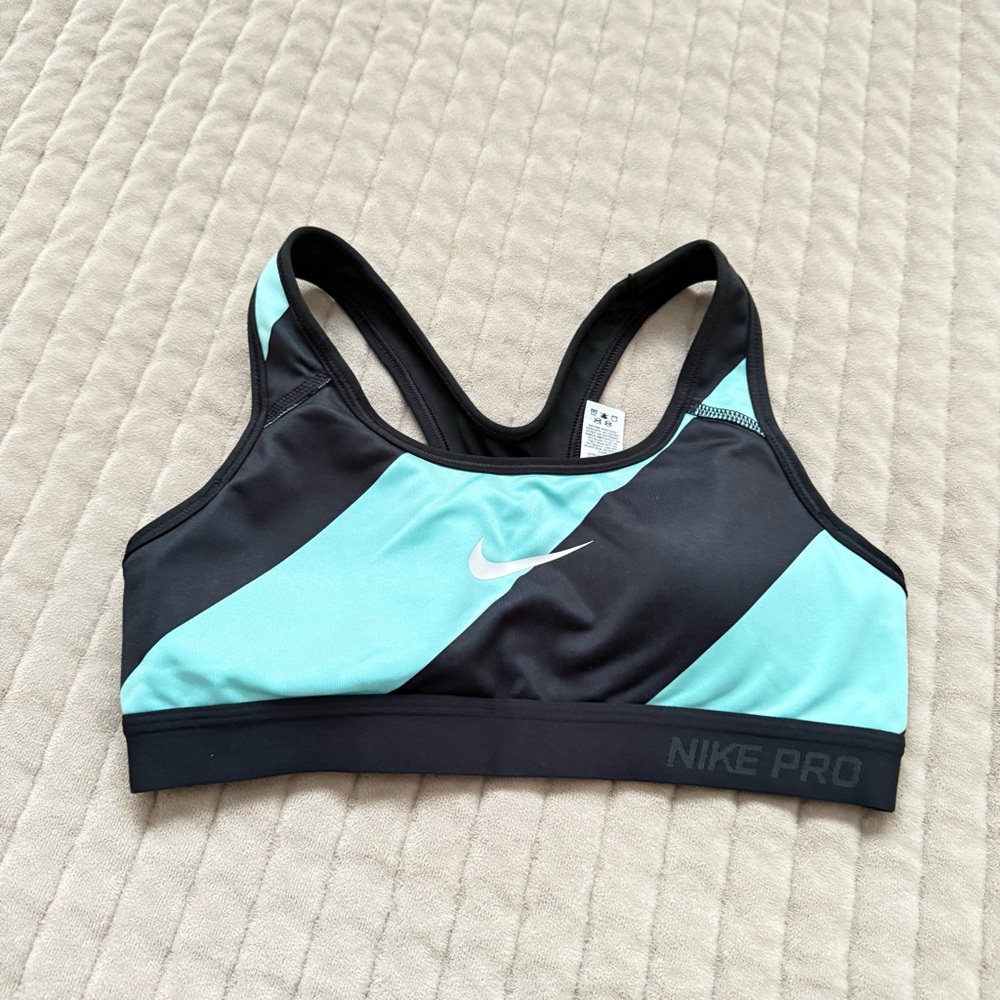 Nike Pro Sports Bra - Black and Aqua